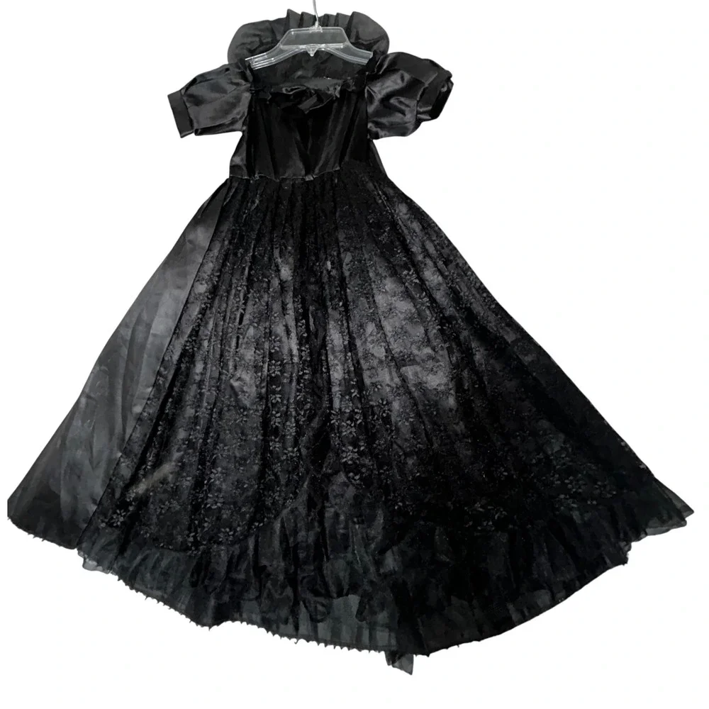 Girls‎ Black Satin & Lace Party Dress Special Occasion Costume Halloween Witch
